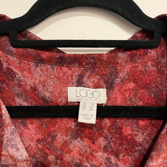 LOGO Lori Goldstein Blouse Long Sleeve Shirt Button Up Maroon Plum Plus Size 3X - Picture 5 of 6